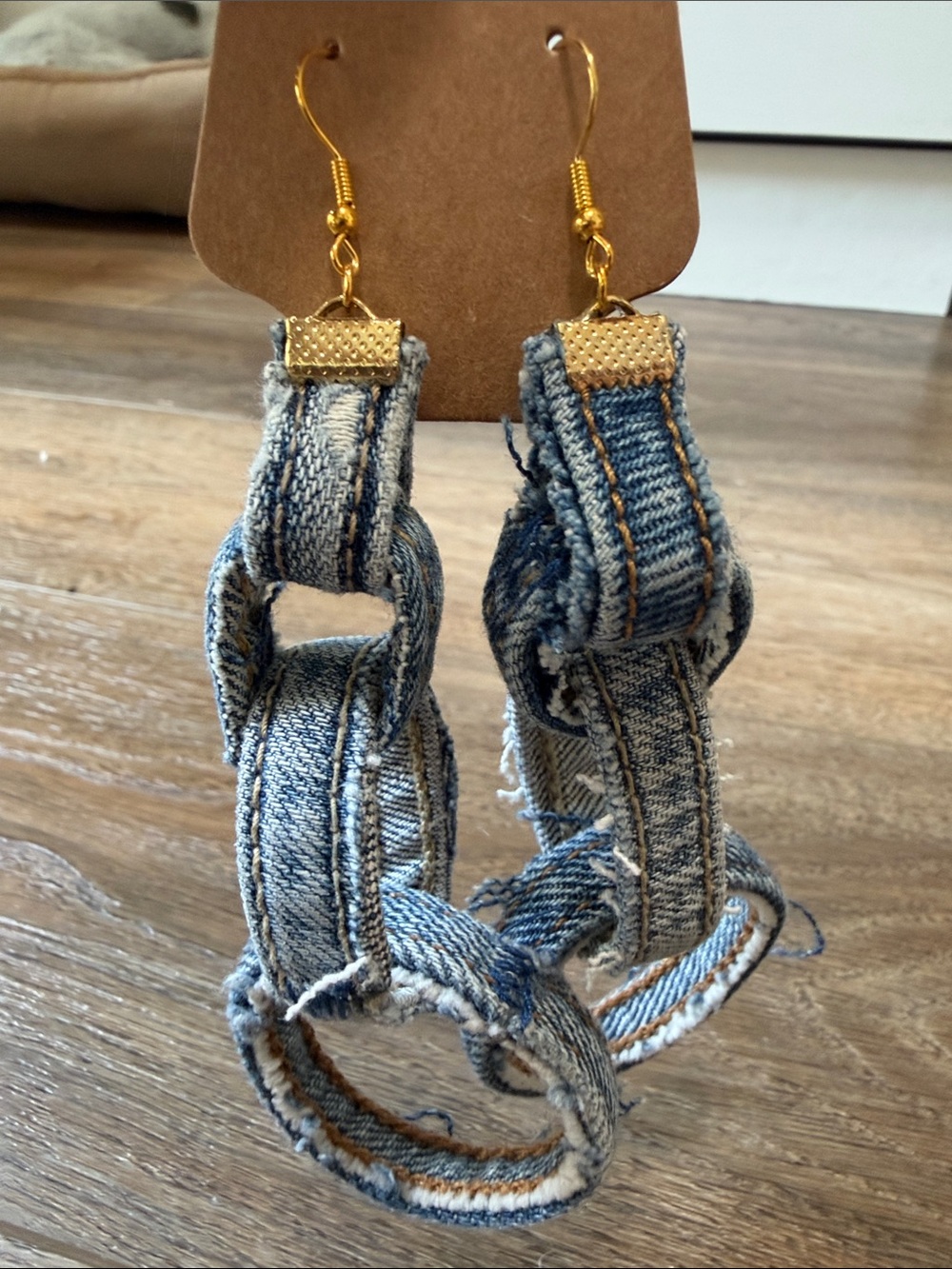 Blue Fabric Hoop Drop Earrings - handmade